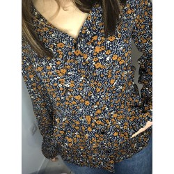 Chemisier Fleuri Bleu Orange