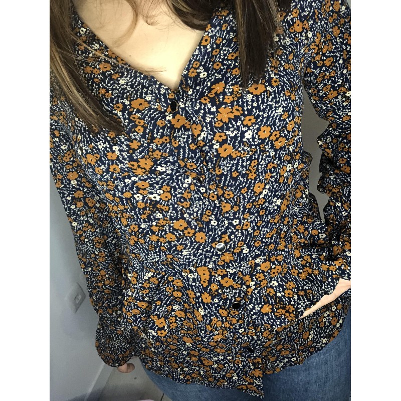 Chemisier Fleuri Bleu Orange
